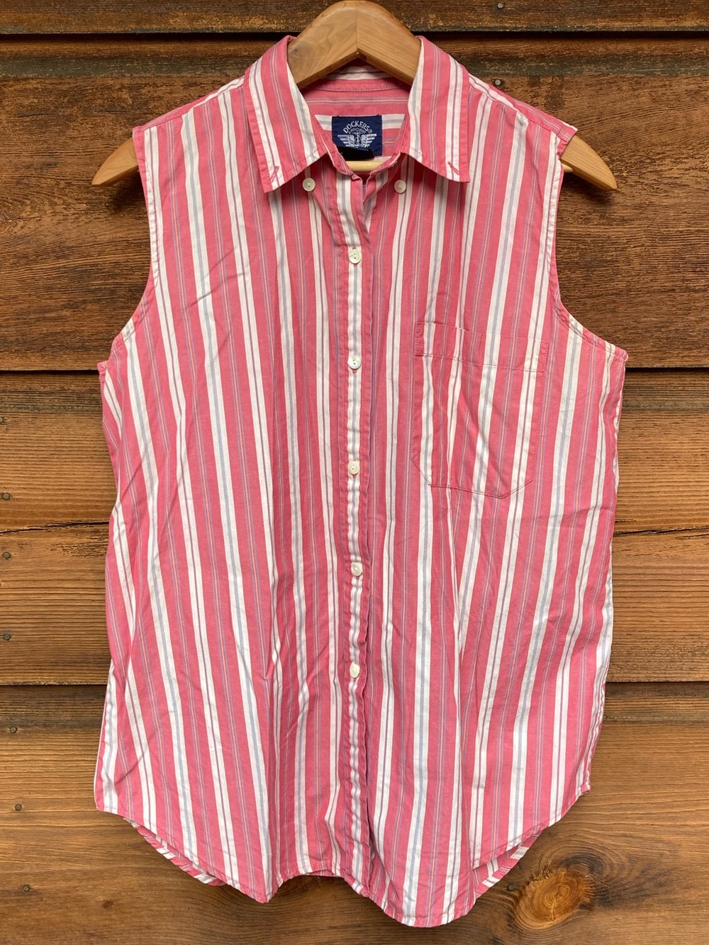 Vintage Striped Sleeveless Button-Down Shirt